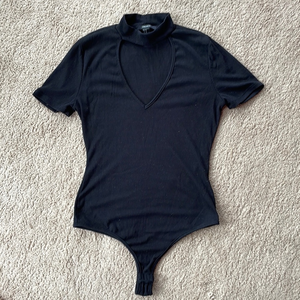 Forever 21 Black Bodysuit, Heart-shape Neckline Cutout & Snap Closure Medium